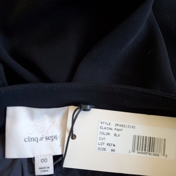 New Cinq A Sept Elaina Crepe Pleated Waist Tapered Elastic Hem Black Pants 00 - Picture 12 of 16